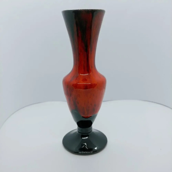 Vintage Orange & Dark Brown/Black  Drip Glaze Vase - Picture 2 of 6